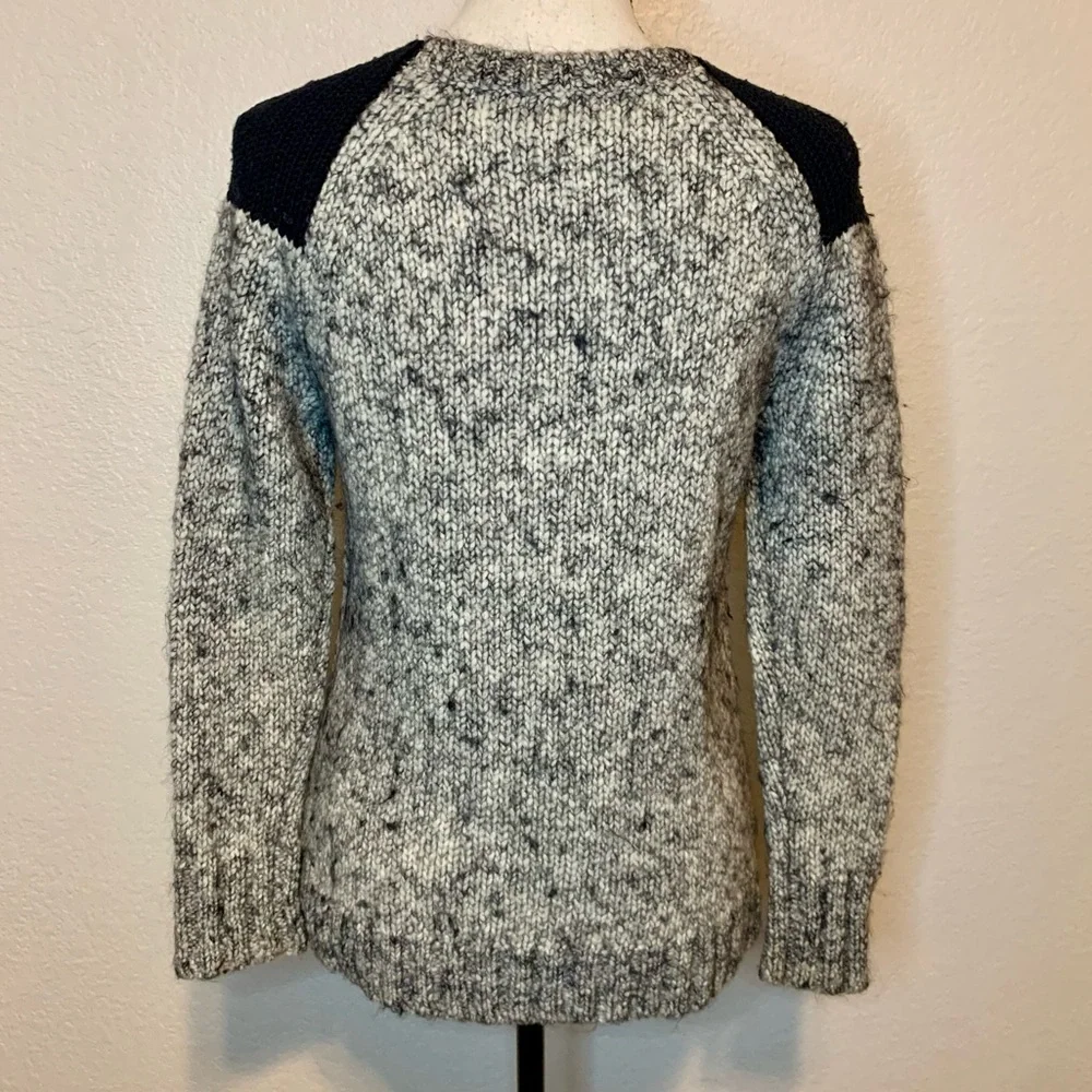 J. Crew Wool & Mohair Sweater Black & White Marled Colorblock Shoulders Small